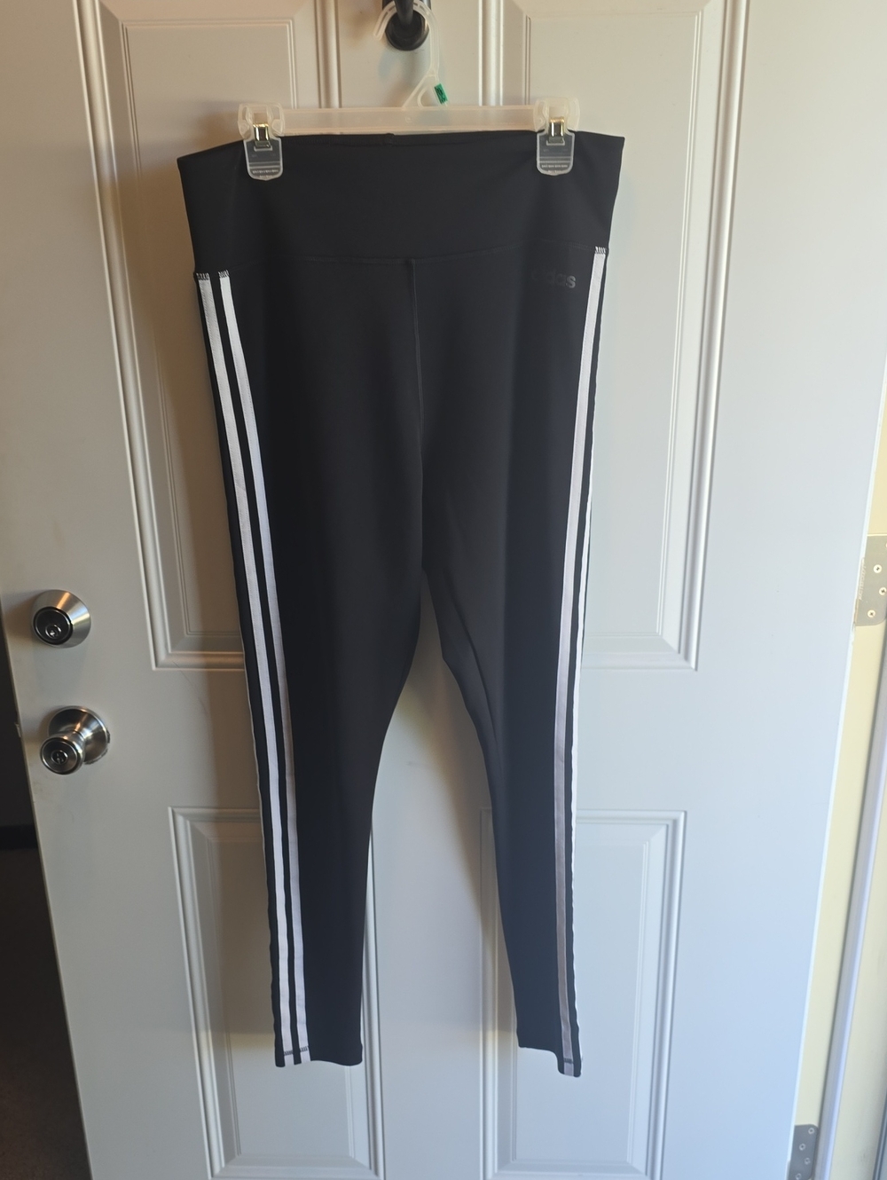 Womans Adidas Black Athletic Leggings with White Side Stripes